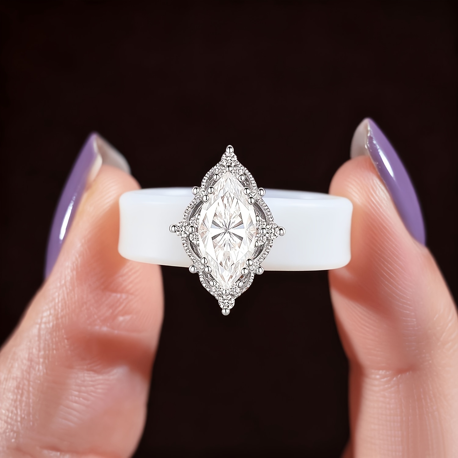 14K Gold-plated White Silicone Ring with Eye-shaped CZ